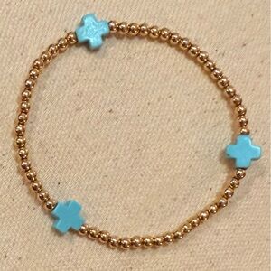 ENEWTON SIGNATURE CROSS GOLD PATTERN 3MM BEAD BRACELET, turquoise